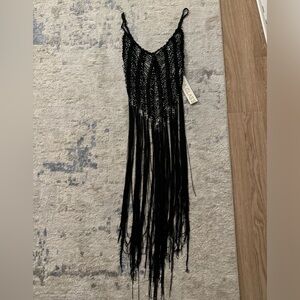 LA Class Jeweled fringe black swimsuit cover up size One size